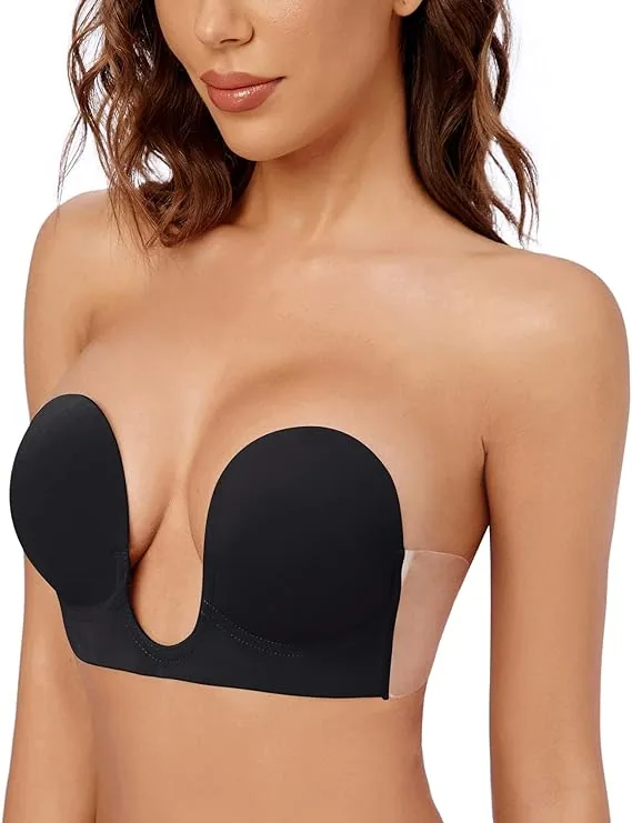 Plunge Sticky Bra Push Up,Invisible Adhesive Bras,Deep V Strapless No Show Bra Reusable for Wedding Dress