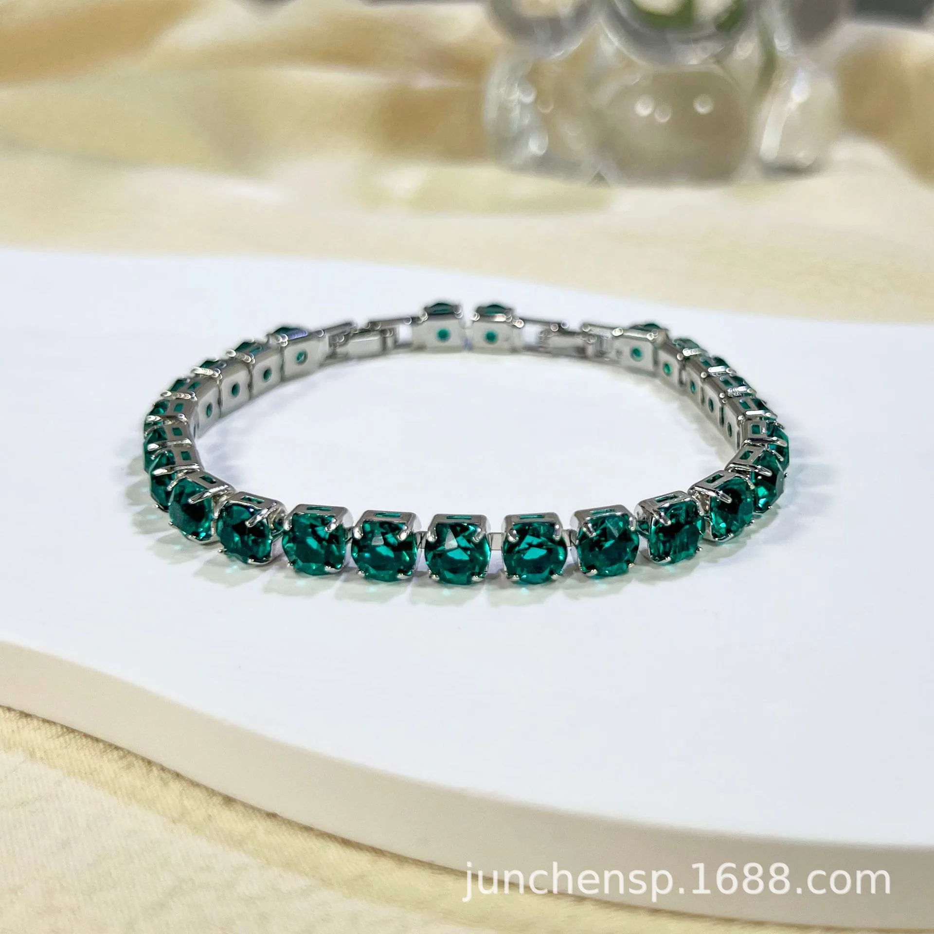 Cross-border popular versatile high-end color square retro flash diamond zircon bracelet femininity personalized jewelry wholesa - Bracelets & Bangles 7