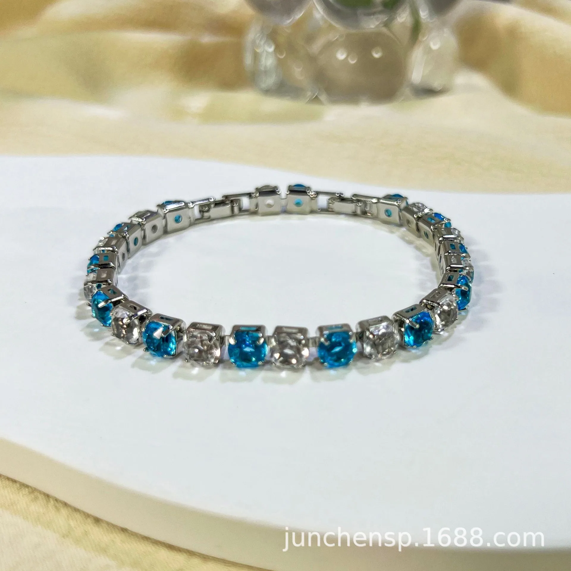 Cross-border popular versatile high-end color square retro flash diamond zircon bracelet femininity personalized jewelry wholesa - Bracelets & Bangles 8