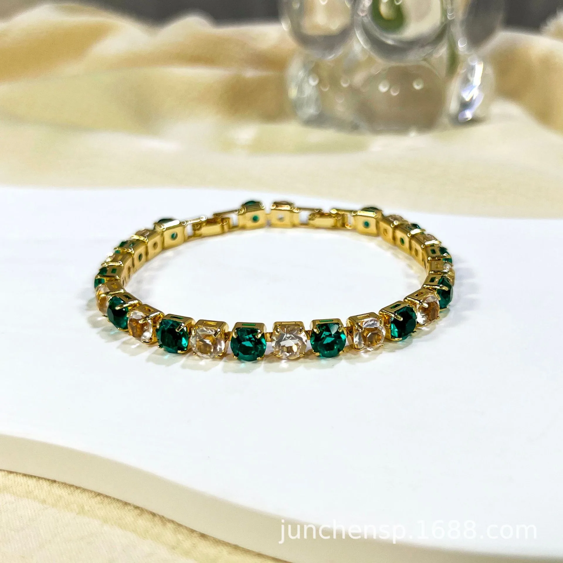 Cross-border popular versatile high-end color square retro flash diamond zircon bracelet femininity personalized jewelry wholesa - Bracelets & Bangles 5