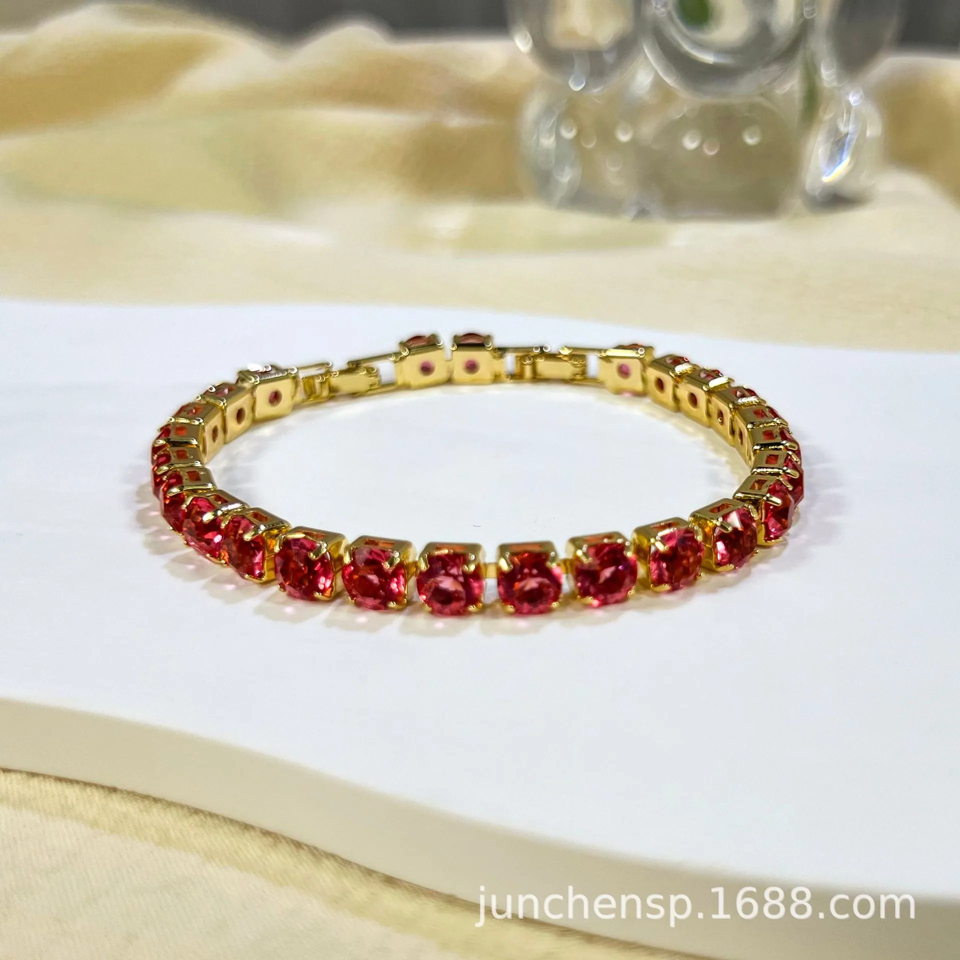 Cross-border popular versatile high-end color square retro flash diamond zircon bracelet femininity personalized jewelry wholesa - Bracelets & Bangles 2
