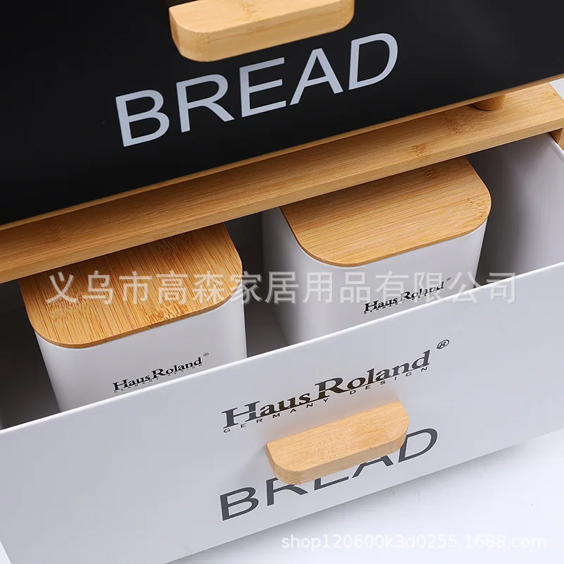 Amazon foreign trade bamboo bread box plus storage tank storage tank storage box storage box finishing box household 4