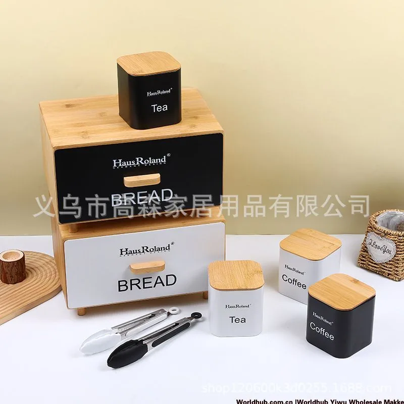 Amazon foreign trade bamboo bread box plus storage tank storage tank storage box storage box finishing box household 2