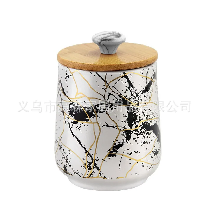 European ceramic storage tank white glaze sealed household storage seasoning coffee beans tea candies grains bamboo cover 2