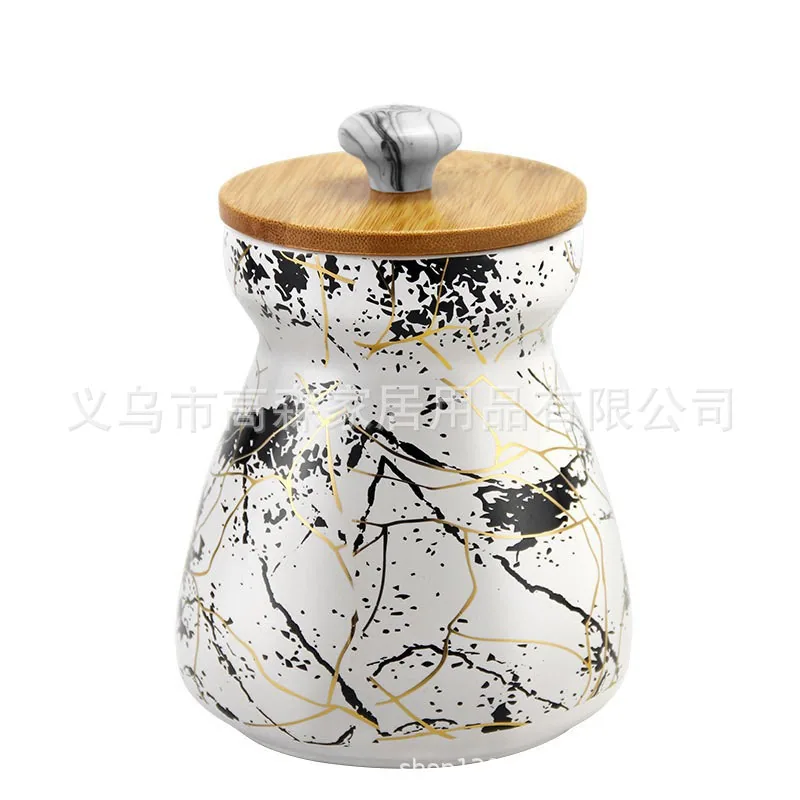 European ceramic storage tank white glaze sealed household storage seasoning coffee beans tea candies grains bamboo cover