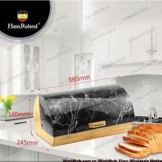 HausRoland Home Storage Box Marble Flip Bamboo Wood Bread Box Dustproof and Moisture-proof Fresh-keeping Cosmetics