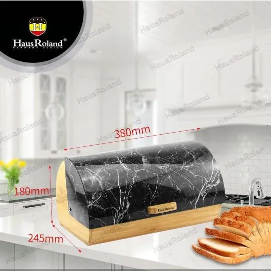 HausRoland Home Storage Box Marble Flip Bamboo Wood Bread Box Dustproof and Moisture-proof Fresh-keeping Cosmetics 3