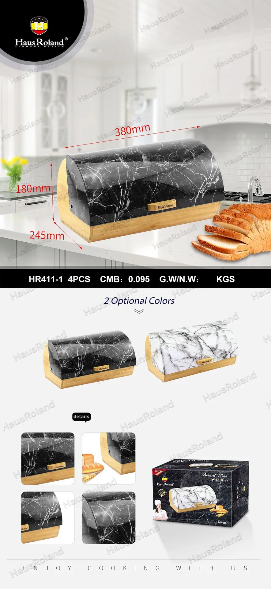 HausRoland Home Storage Box Marble Flip Bamboo Wood Bread Box Dustproof and Moisture-proof Fresh-keeping Cosmetics 8
