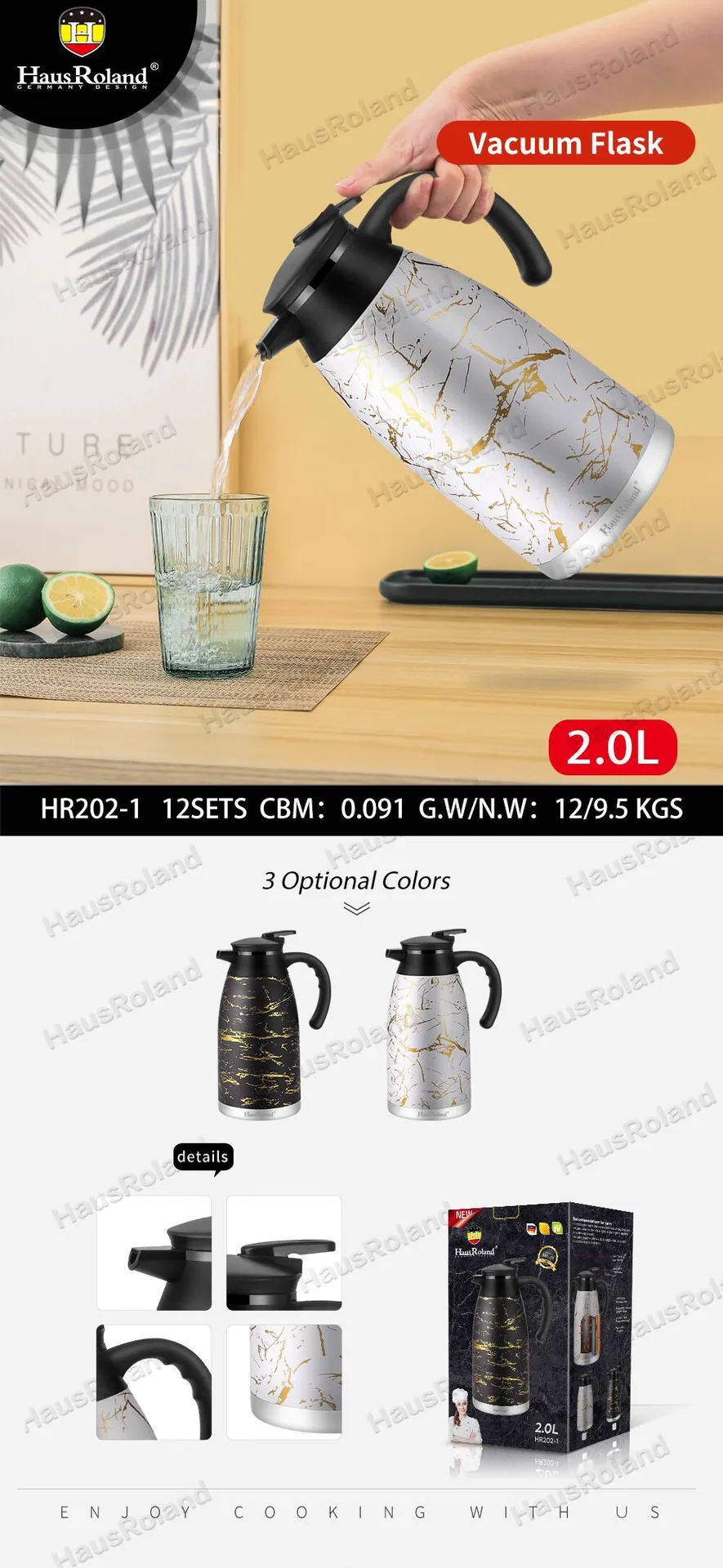 Household stainless steel 304 vacuum insulated bottle with gold plated Middle Eastern penguin press coffee bottle 2L in stock gi 7