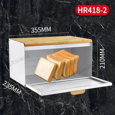 HausRoland household storage box, solid wood flip cover, fresh-keeping bread box, toast, candy, pastry, decoration, cosmetics 2