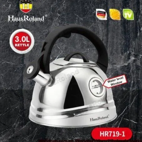 Household stainless steel gas induction cooker with whistle, water kettle with double bottom and water temperature gauge in stoc