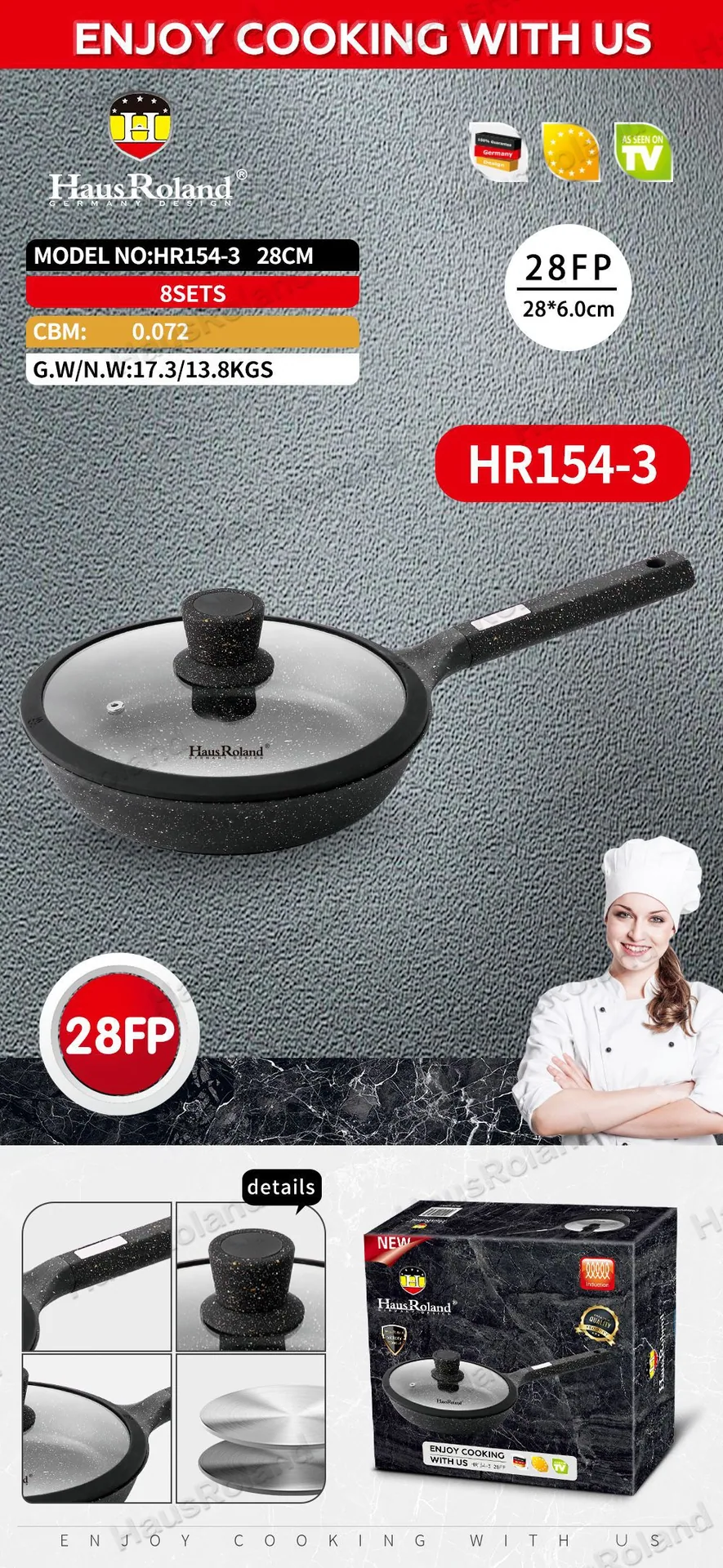 Haus Roland sartén multifunción para freír filete a la plancha, tortitas, huevos, exportación, sartén antiadherente 6