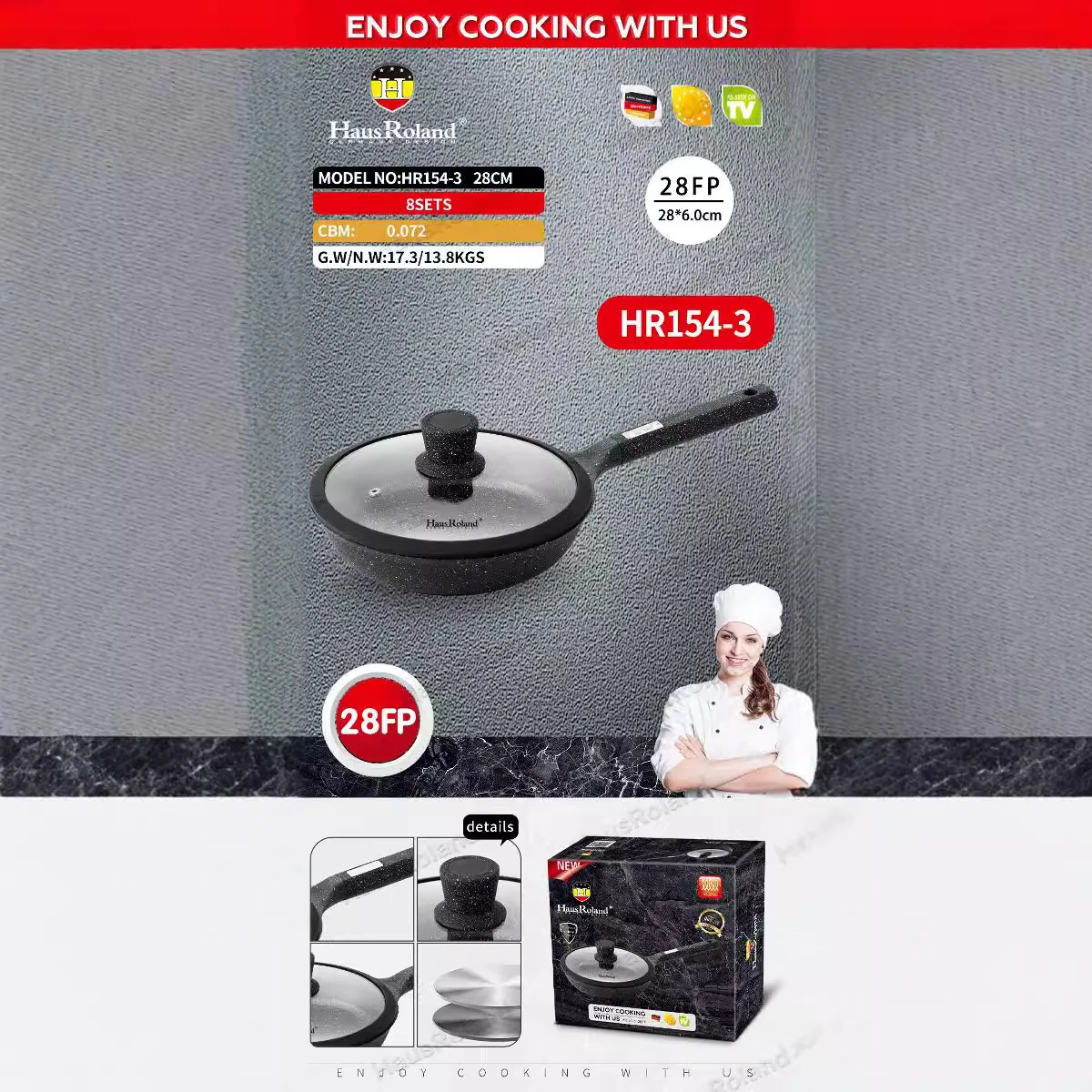 Haus Roland sartén multifunción para freír filete a la plancha, tortitas, huevos, exportación, sartén antiadherente 4