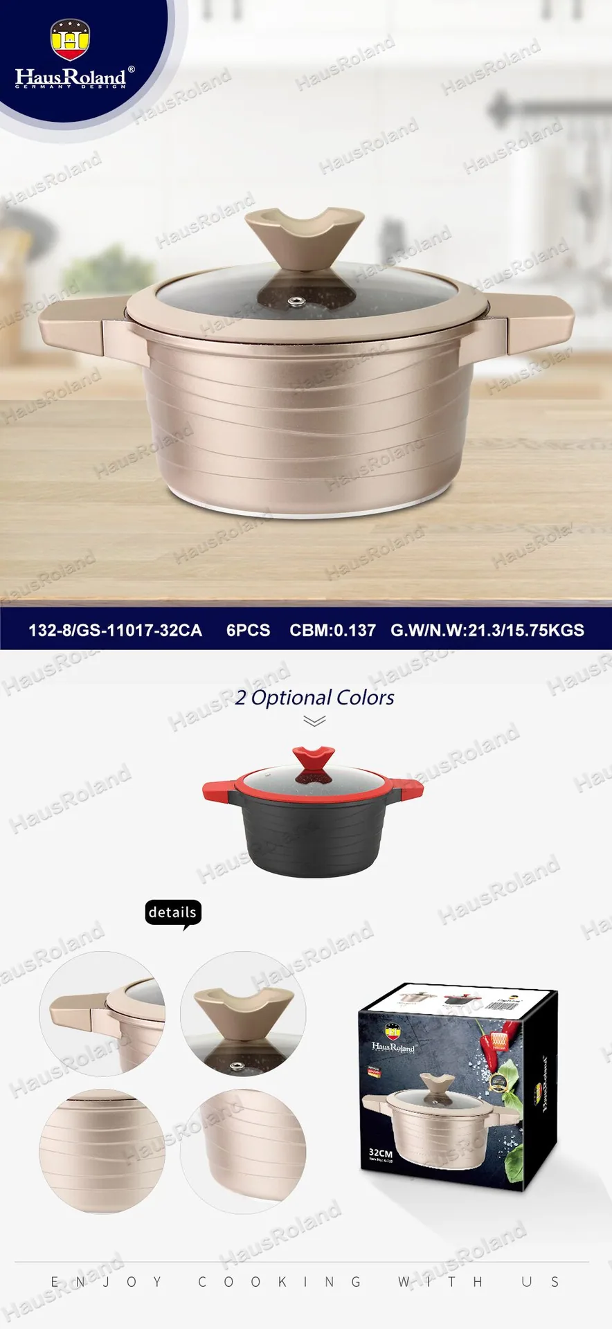 HausRoland aluminum die-casting soup pot double ears household gas thickening soup pot cross-border export pot steaming noodles 6