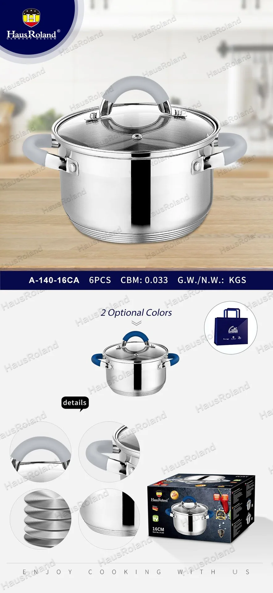 HausRoland panela de sopa de aço inoxidável com orelha dupla de alta qualidade panela de guisado atacado transfronteiriça panela de sopa panela de guisado 4