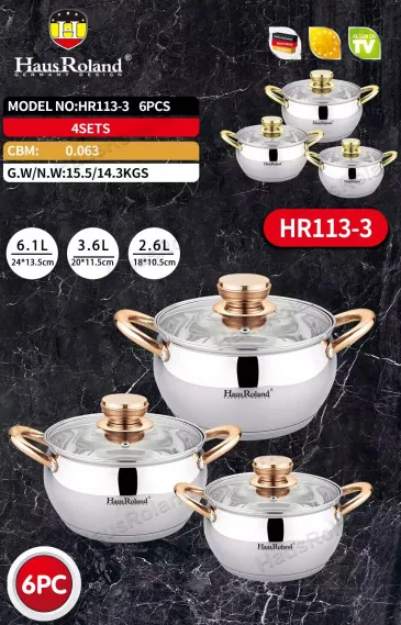 201 stainless steel household cookware six piece set, double bottom gas stove, induction cooker, universal soup pot, stew pot, g 6