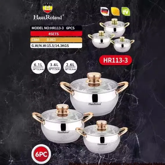 201 stainless steel household cookware six piece set, double bottom gas stove, induction cooker, universal soup pot, stew pot, g 3