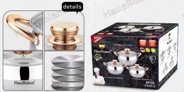 201 stainless steel household cookware six piece set, double bottom gas stove, induction cooker, universal soup pot, stew pot, g 8