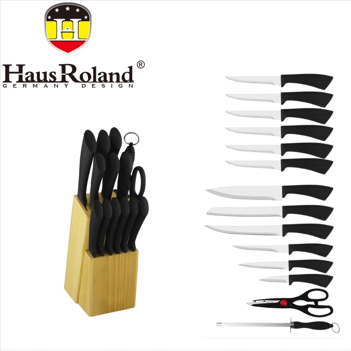 HausRoland Wholesale Knife Kitchen Set Combo Kitchen Knife Household Fruit Knife Kitchen Knife Set Chef Set of 15 2