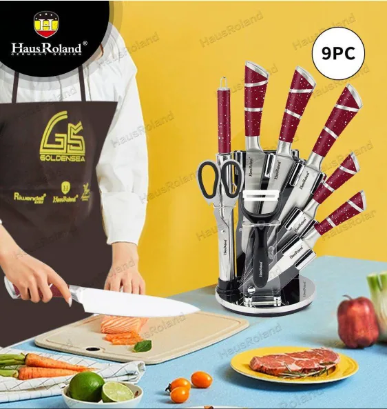 HausRoland foreign trade cross-border stainless steel kitchen knife set multi-gauge knife holder scissors in stock 6