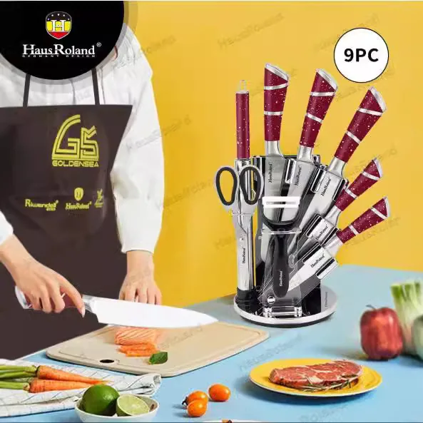 HausRoland foreign trade cross-border stainless steel kitchen knife set multi-gauge knife holder scissors in stock 5