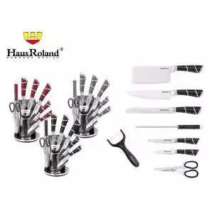 HausRoland foreign trade cross-border stainless steel kitchen knife set multi-gauge knife holder scissors in stock
