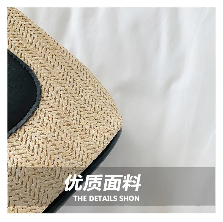 2024 Summer Vintage Contrast Patchwork Straw Bag Large Capacity Hand Woven Bag Simple and Stylish One Shoulder Tote Bag 12