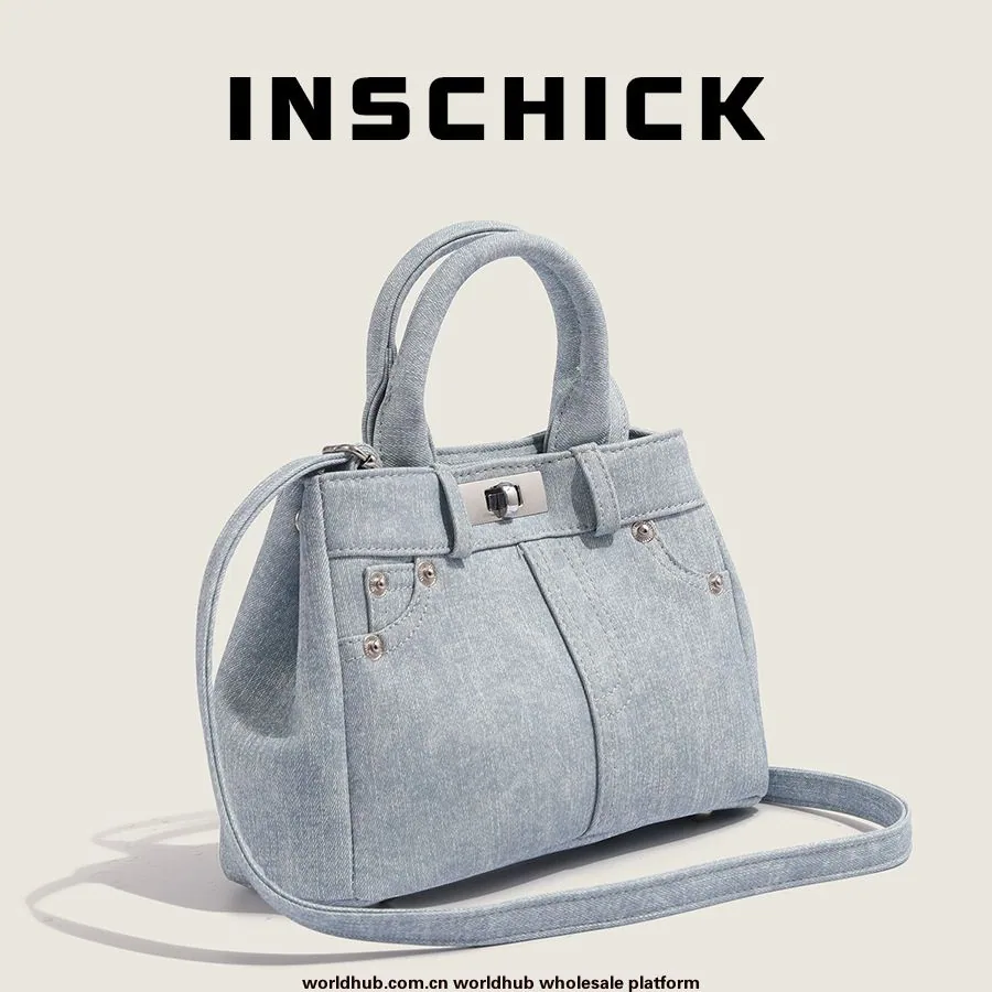 Niche Design Denim Kelly Bag Women's 2024 High-end Fashion Commuter Tote Bag Shoulder Crossbody Bag 2