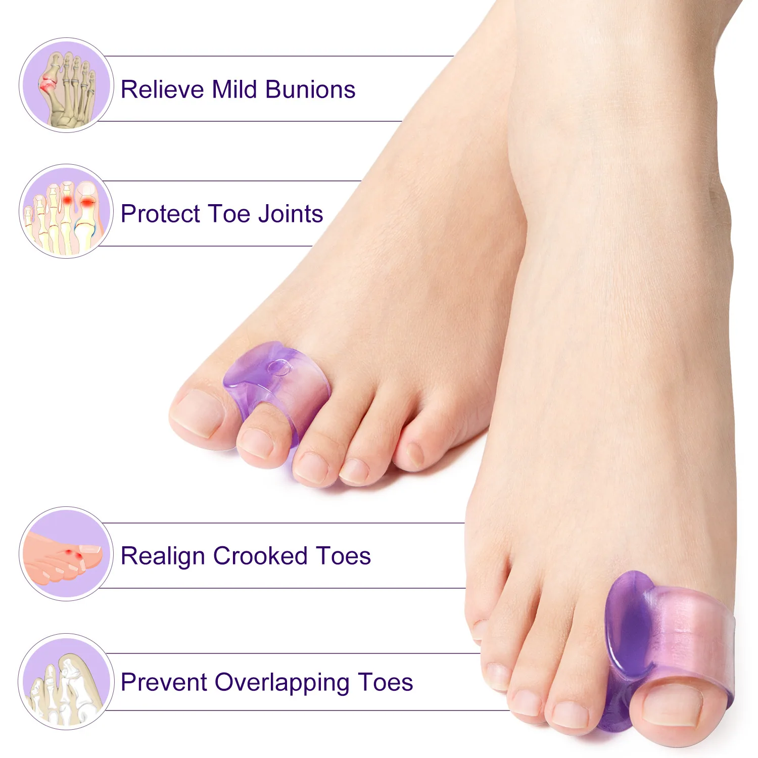 Sumifun Amazon 4 Pairs Purple One Hole Toe Toe Separator Multi Yardage K30004 4