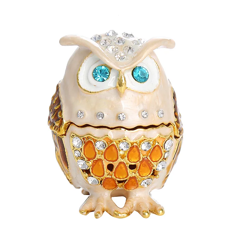 Cute owl enamel colored diamond home living room ornaments animal type metal crafts jewelry storage ornaments