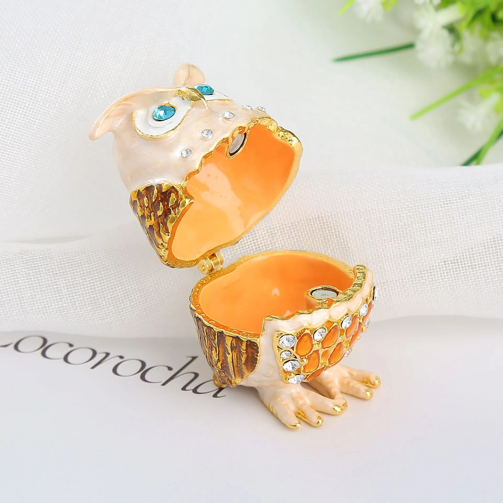 Cute owl enamel colored diamond home living room ornaments animal type metal crafts jewelry storage ornaments 3