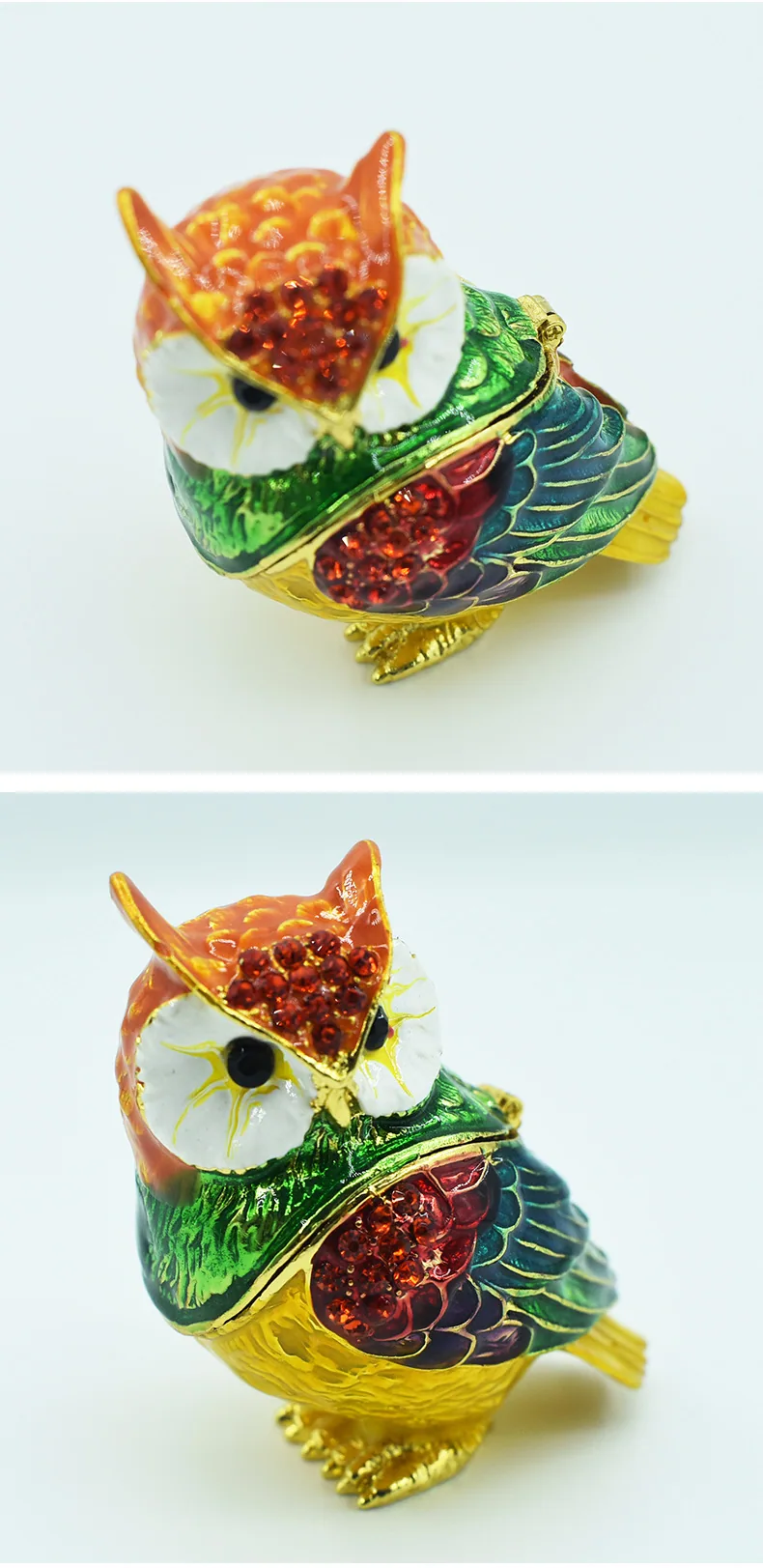 Cross-border creative home metal owl craft gift ornament enamel hand-painted diamond jewelry storage box 24
