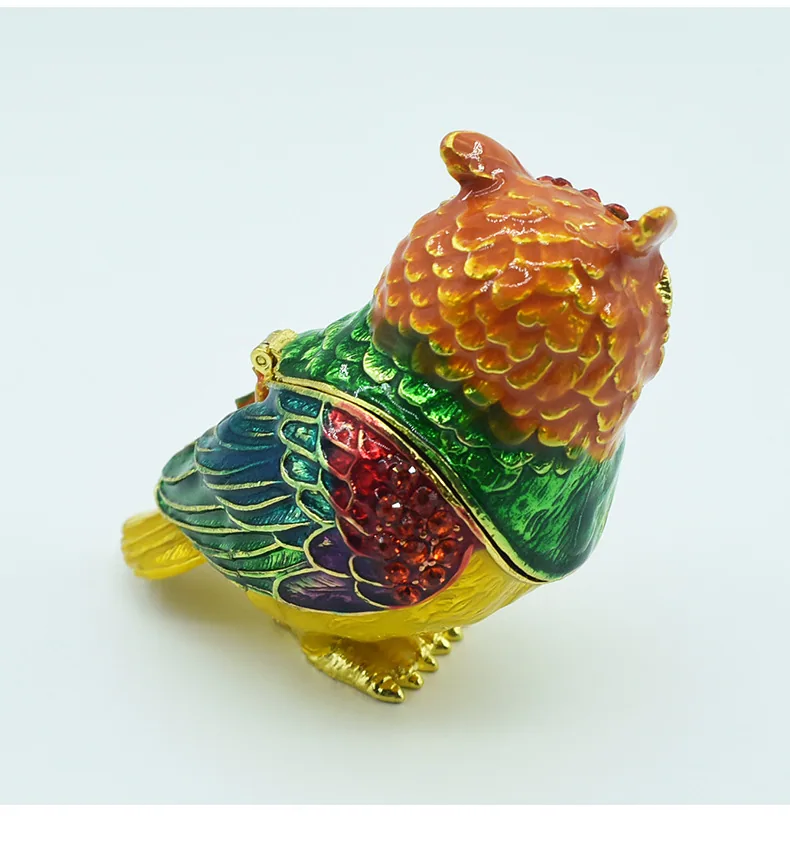 Cross-border creative home metal owl craft gift ornament enamel hand-painted diamond jewelry storage box 21