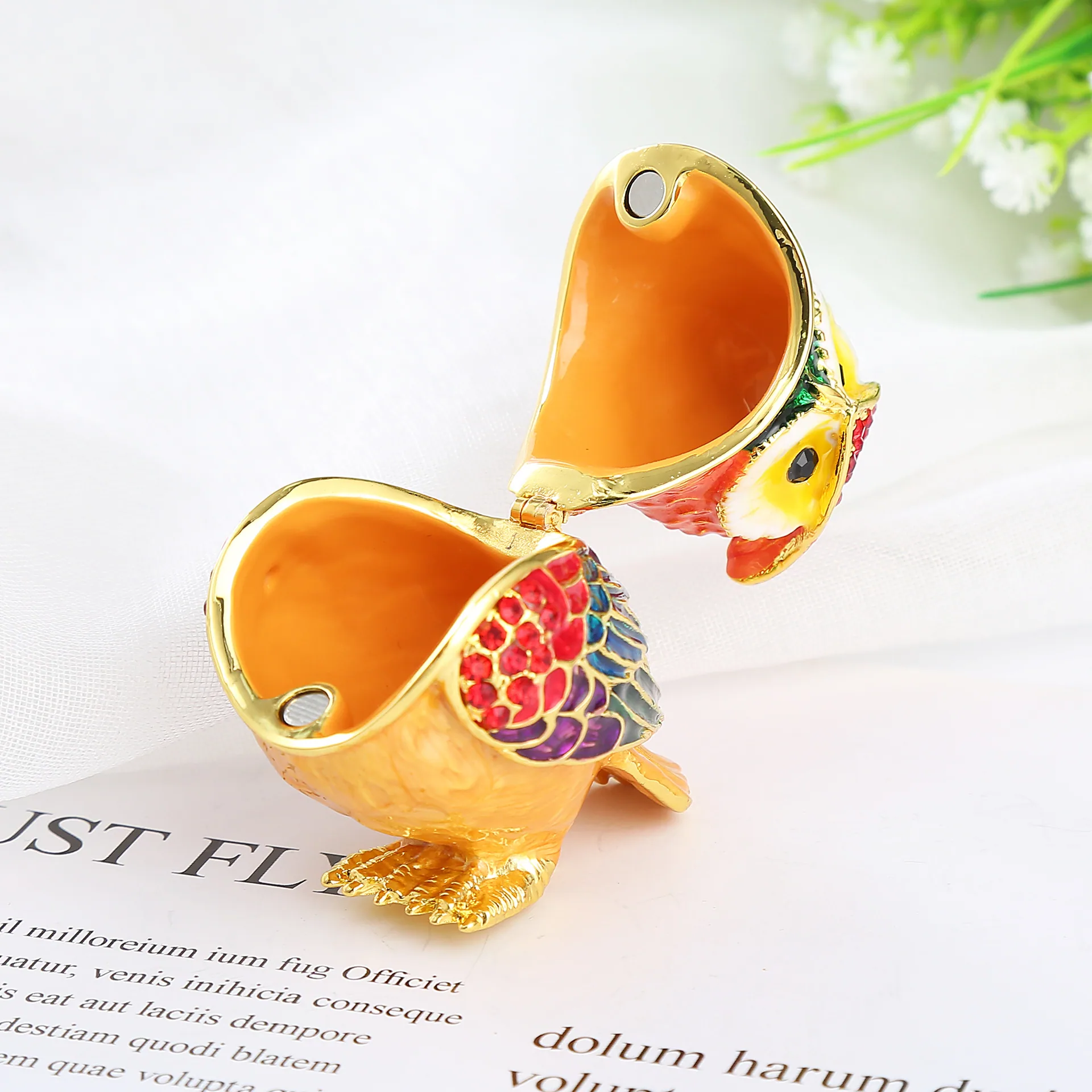Cross-border creative home metal owl craft gift ornament enamel hand-painted diamond jewelry storage box 6