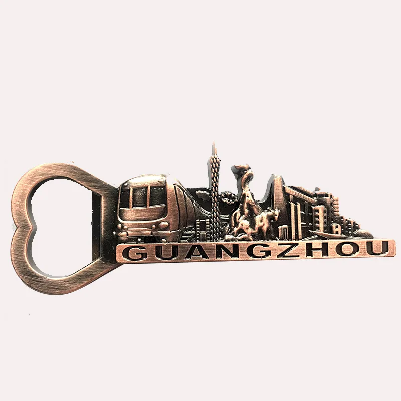 Zinc alloy corkscrew canton tower tourist souvenir foil embossed metal refrigerator magnet magnetic sticker gift gift