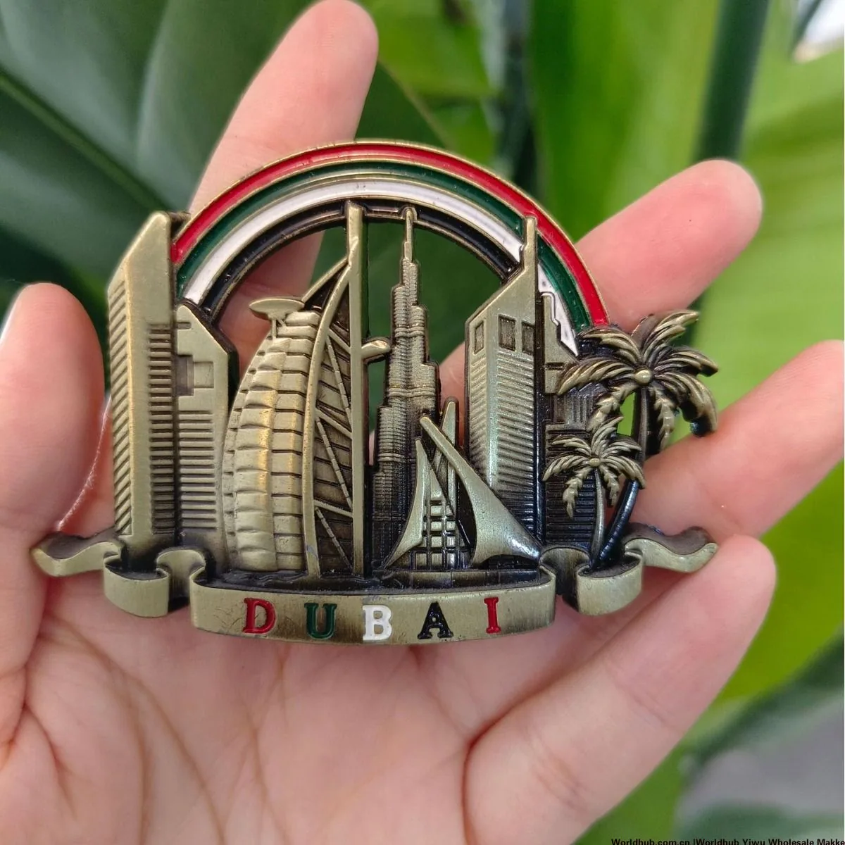 Metal fridge magnets custom creative sailing patterns Dubai architectural souvenirs drip glue magnetic fridge decoration sticker