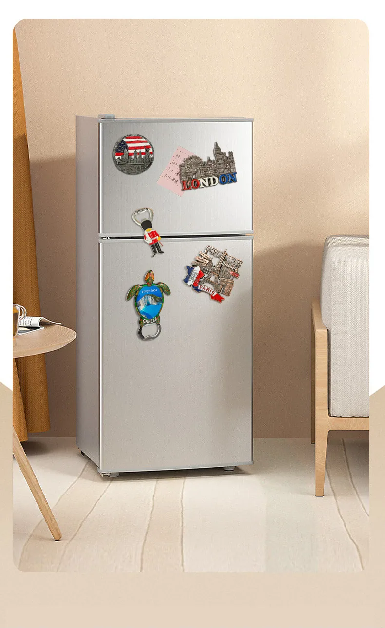 Custom Magnetic Metal Fridge Magnet Travel Souvenir Gift Creative Drip Glue Fridge Magnet Bottle Opener Ornaments 12