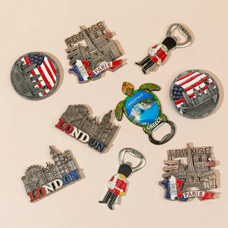 Custom Magnetic Metal Fridge Magnet Travel Souvenir Gift Creative Drip Glue Fridge Magnet Bottle Opener Ornaments 6