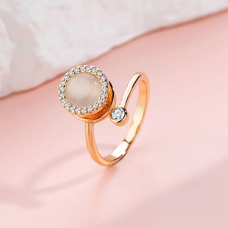 The rotatable cat's eye ring does not fade women's fashion temperament, light luxury opening, adjustable diamond-set high-end ha 4