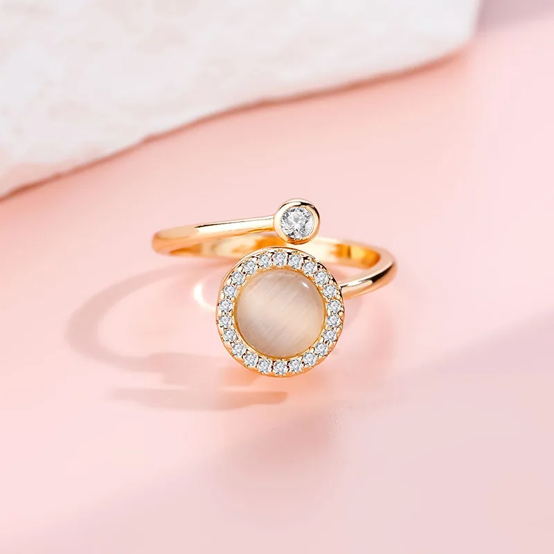 The rotatable cat's eye ring does not fade women's fashion temperament, light luxury opening, adjustable diamond-set high-end ha 7