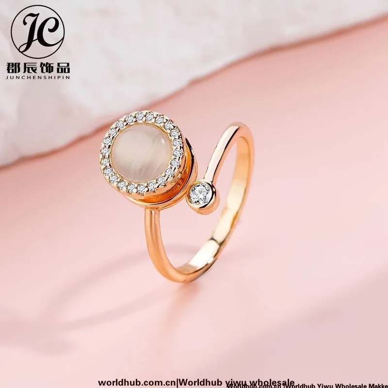 The rotatable cat's eye ring does not fade women's fashion temperament, light luxury opening, adjustable diamond-set high-end ha