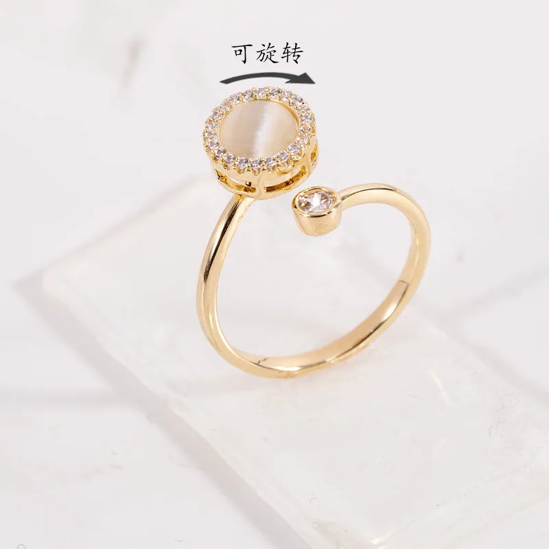 The rotatable cat's eye ring does not fade women's fashion temperament, light luxury opening, adjustable diamond-set high-end ha 2