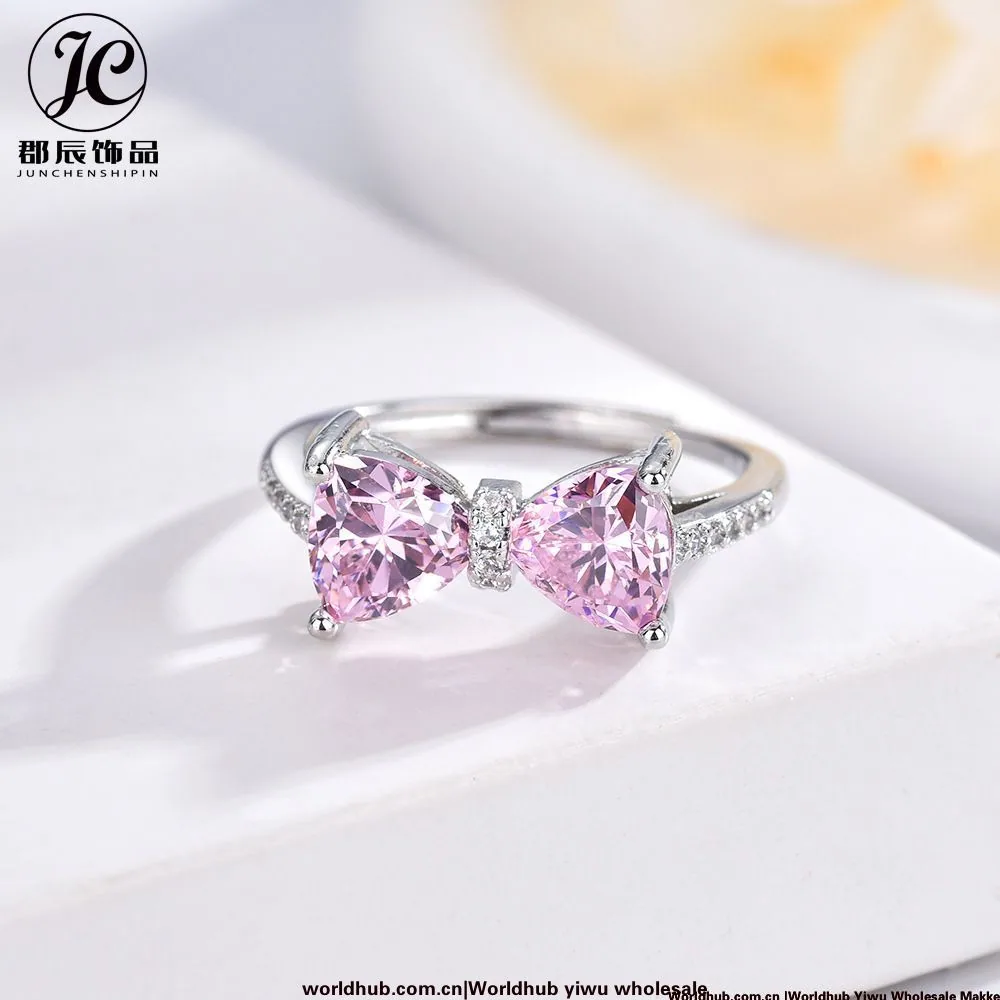 Light luxury pink zircon bow women's live mouth adjustable copper slightly inlaid without fading, simple niche versatility and h