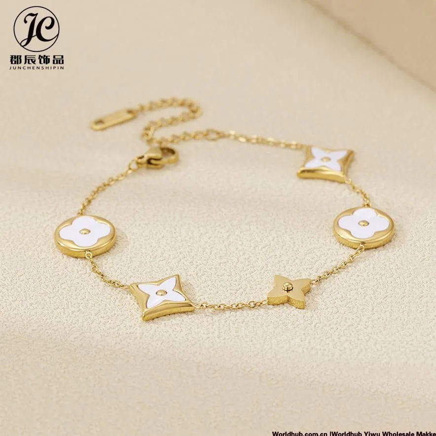 2024 new niche design four-leaf clover light luxury high-end version white stainless steel five-flower bracelet women's cross-bo - Bracelets & Bangles