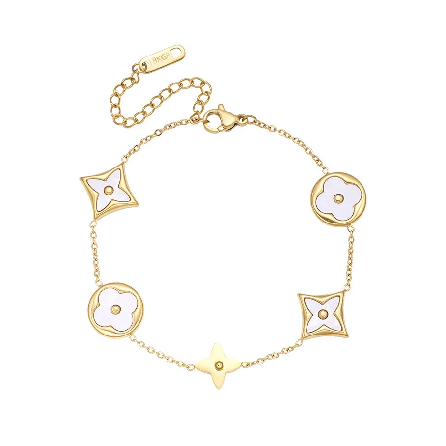 2024 new niche design four-leaf clover light luxury high-end version white stainless steel five-flower bracelet women's cross-bo - Bracelets & Bangles 4