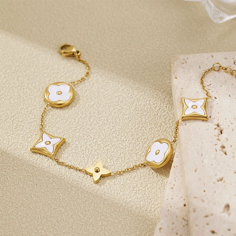 2024 new niche design four-leaf clover light luxury high-end version white stainless steel five-flower bracelet women's cross-bo - Bracelets & Bangles 3