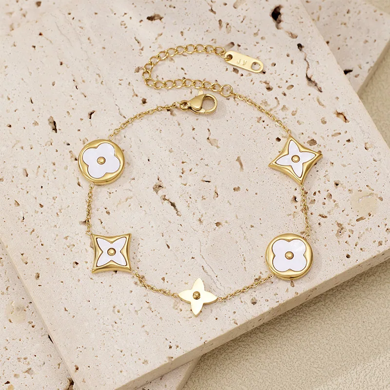 2024 new niche design four-leaf clover light luxury high-end version white stainless steel five-flower bracelet women's cross-bo - Bracelets & Bangles 2