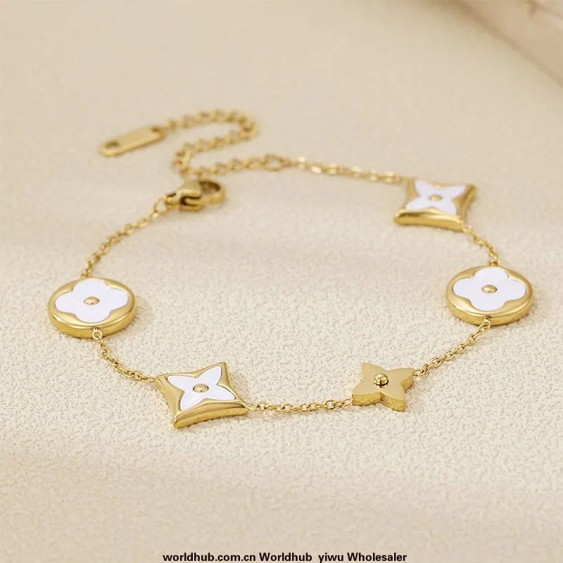 2024 new niche design four-leaf clover light luxury high-end version white stainless steel five-flower bracelet women's cross-bo - Bracelets & Bangles 6