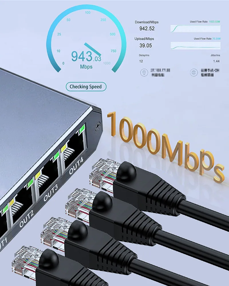 Répartiteur réseau Gigabit 1/4 prise répartiteur RJ45 carte réseau 1000mbps Ethernet Gigabit 13