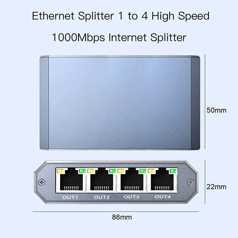 Gigabit network splitter 1/4 outlet RJ45 splitter network card 1000mbps Ethernet Gigabit